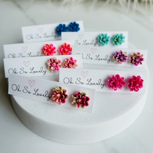 Multicolor flower stud earrings on hypoallergenic stainless steel posts