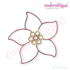 Christmas poinsettia embroidery design outline with red flower petals and green center