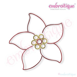 Poinsettia embroidery outline design with red petals and green/yellow center