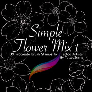Flower Procreate brush set cover with simple line wildflowers and decorative stencil art