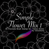 Flower Procreate Brush Set - Procreate Tattoo Stencil Stamps - Wildflower Tattoo Brushes - Fineline Tattoo Stencil - Neotrad Tattoo Design