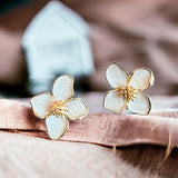 Silver Daisy Flower Earring, Dainty Flower Jewellery, White Enamel Earrings, Cute Flower Blossom Earrings, Flowering Dogwood Stud Earrings