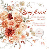 Watercolor autumn flowers clipart, fall floral png, terracotta flower, boho wedding, hydrangea, bohemian floral clipart, peach, orange