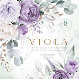 Watercolor Flower Green Gold Violet Purple eucalyptus bouquet border frame rose peony wedding invitation floral clipart png digital leaves