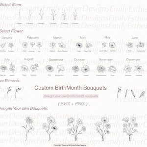 Birth Month Svg Bundle | Flower Svg | Birth Flower Svg | Floral svg | Botanical svg | Rose svg | Daisy svg | Poppy svg | Birthday svg | svg