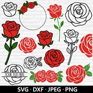 Rose SVG bundle with colored and outline rose clipart, circular monogram design