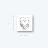 Set of 2 temporary heart and flower dotted outline tattoos, small size