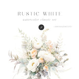 Watercolor Rustic White Floral Clipart - White Floral Clipart - Watercolor Clipart - Wedding Clipart - Roses Clipart - Premade Clipart