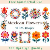 Mexican Flowers Clipart, Vivid Flowers Clip Art, Ethnic Images, Commercial Use, Transparent Background picture, 300 DPI, Floral Ornament Png