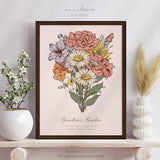Grandmas Garden Birth Flowers with Grandkids Names, Personalized Gift for Grandmother, Family Birth Month Flower Bouquet