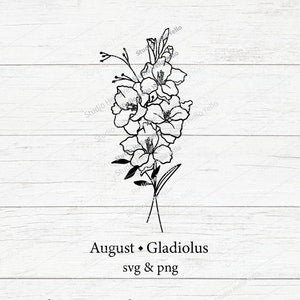 Gladiolus flower bouquet line art SVG with stems and layered blooms