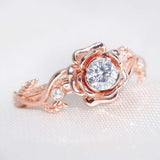 Rose Flower Engagement Ring, Unique Flower Ring, Rose Ring in Solid Gold, Moissanite Engagement Flower Ring, Unique Floral Anniversary Ring