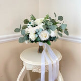 Ivory-White & greenery bouquet, Wedding bouquet,bridal bouquet,bridesmaids bouquet,Rose bouquet, wedding accessories, cake toppers, corsages