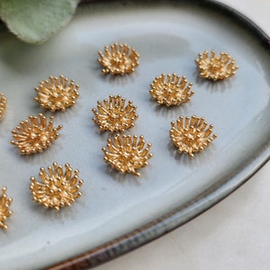 Gold flower metal stamen earring components, small textured caps