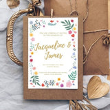 Printable Flower Wedding Invitation Template - 5 by 7 Bright Floral Border Illustration - Digital Download - A5 frame PNG