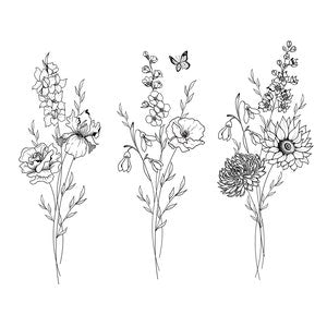 Personalised DIGITAL Birth Month Flower Tattoo Bouquet (Up to 8 flowers) Wildflower Style Design