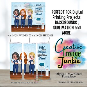 Nurse tumbler wrap digital sublimation template with cartoon nurses and text accents