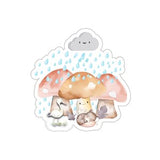 Mushroom Umbrella Covering Baby Bear with Stork on a Rainy Day Stickers