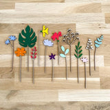 Mini Individual Wooden Flower Stems - Hand Painted Floral Bouquet