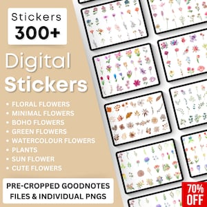 300+ Digital Stickers for Goodnotes, Daily Digital Sticker, Boho Flower Stickers, Digital Planner Stickers, Good notes Sticker, PNG Sticker