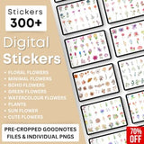 300+ Digital Stickers for Goodnotes, Daily Digital Sticker, Boho Flower Stickers, Digital Planner Stickers, Good notes Sticker, PNG Sticker