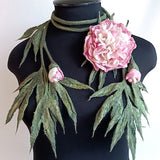 universal felted womens jewelry lariat, oversize brooch, flowers lariat necklace, peony brooch, multicolor flower scarf, handmade jewelry