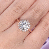 Unique Floral Moissanite Engagement Ring Rose gold wedding ring Vintage Diamond Halo ring Bridal Art deco Anniversary Promise ring