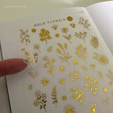 Gold florals ¥ Gold foil washi stickers 03 ¥ Flowers, plants, botanical ¥ Bullet journaling, organizing, decorating, scrapbooking, cards