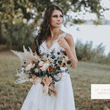 KATNISS | Wood Flower Wedding Bouquet with Eucalyptus and Pampas Grass