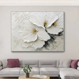 3D White Flower Oil Painting On Canvas Original Modern White Flower Wall Decor Heavy Textured Acrylic Painting Blooming Floral Wall Art Gift
