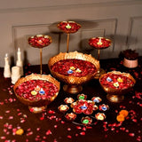 Taj Urli Bowl Set, Urli With Stand For Floating Candle-Flowers, Diwali Decor, 13 Piece Set, Candle Holder For Home, Free Express Delivery