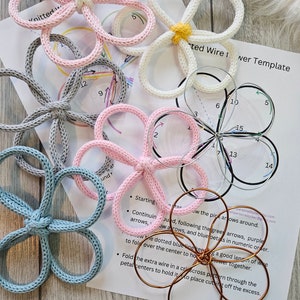 Wire flower bending template sheet with circular patterns and step-by-step instructions