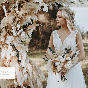 KATIE | Wood Flower Wedding Bouquet, Boho Bridal Flowers with Pampas Grass
