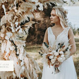 KATIE | Wood Flower Wedding Bouquet, Boho Bridal Flowers with Pampas Grass