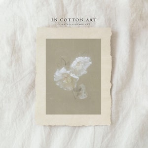 Minimalist flower art print with white botanical illustration on neutral background