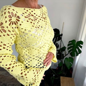 Flower crochet jumper crop top long flared sleeves | mesh sweater | Bolero | shrug