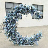 Sky blue Roses Semi Arch flower, Opulent 3D Voluminous Semi Arch Moon Crescent Wreath Roses Garland,Dusty Bule Wedding Floral Decor