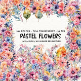 52 Pastel Flowers PNG, Watercolor Floral Clipart Bouquets, Elements, Commercial Use, Digital clipart PNG