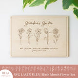 SVG Birth Month File Set | Grandma's Garden Floral Wood Sign | Vintage Modern Floral Art | Easy Laser Cutting Engraving Patterns