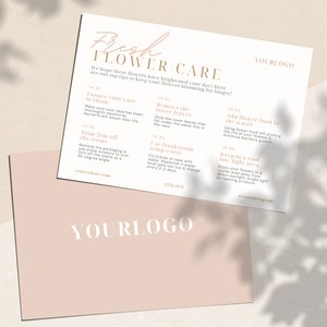 Printable flower care card template with white layout, red title, and editable instructions
