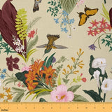 Rustic Flowers Polyester Fabric by The Yard, Nature Rustic Botanical Fabric for Sewing, Garden Hummingbird Butterfly Retro Fabric, Handmade