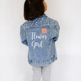 Flower Girl Denim Jacket, Flower Jean Jacket, Custom Flower Girl Jackets, Personalized Wedding Denim Jacket, Custom Kid's Pearl Denim Jacket