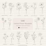 Procreate Floral Stamps, Procreate Stamps, Flower Bouquets, Procreate Line art, Procreate Botanical, Flower Stamps | Procreate Stamp brushes