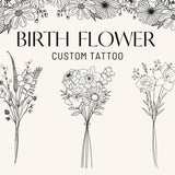 Custom Birth Flower Tattoo, Family Flower Bouquet, Wildflower SVG, Botanical Floral Commission, Dainty Personalized Birth Month Piece