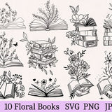 Floral book svg, book with flower svg, book svg, flower svg, book lovers svg, line art svg, flower outline, flower cut file, floral clipart
