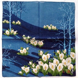 Japanese Vintage Handkerchief Anthurium Flamingo Blue Forest 21