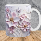 3D Pastel Colors Flowers Mug Wrap 11oz & 15oz Mug Template, 3D Flower Mug Sublimation Design Mug Wrap Template PNG Instant Digital Download