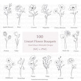 Line Art Flower Bouquets Svg Bundle, Flower Svg, Bouquet Svg, Floral Svg, Botanical svg,Rose svg, Sunflower svg, Cricut svg,svg files cricut