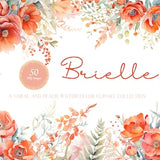 Coral Watercolor Floral Clipart Bundle, floral corner border, floral border png, poppy clipart, Wedding Clipart, watercolor flowers png