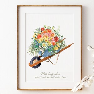 Framed floral bouquet wall print with colorful flowers and ribbon detail